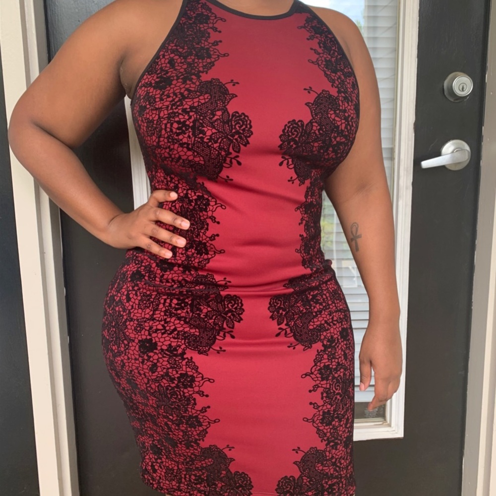 Wine with regal accents bodycon dress